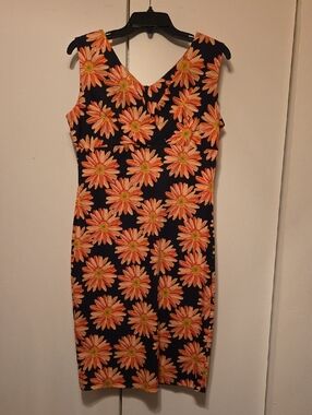Black Midi Dress with Orange Floral Print